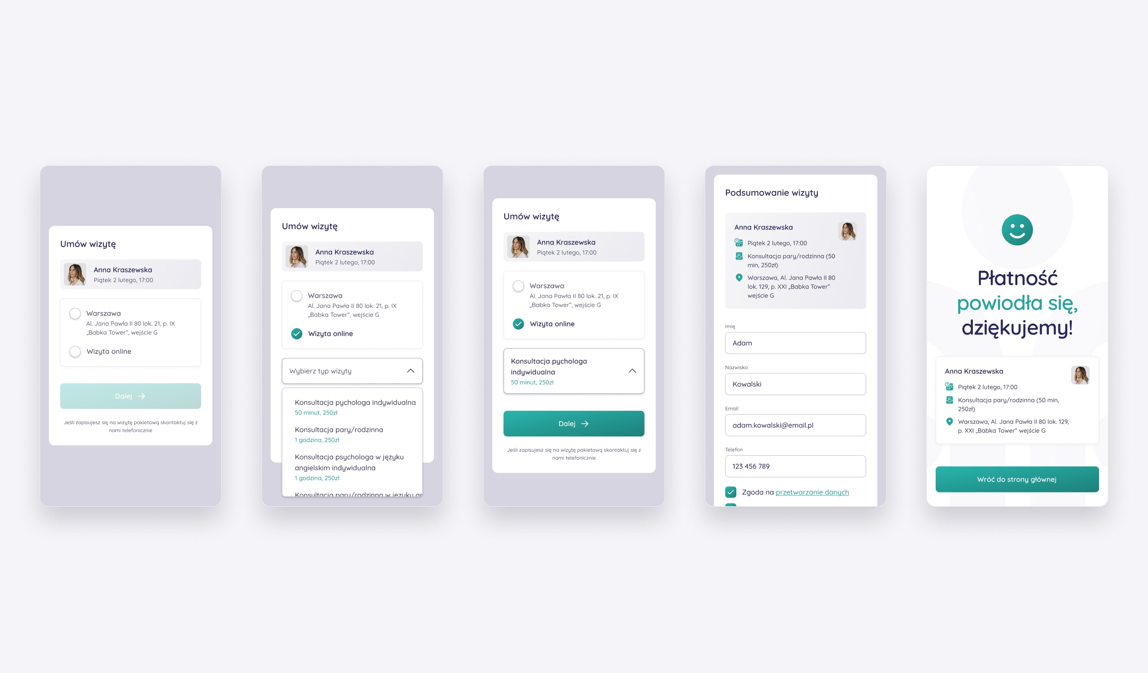 CPP - mobile booking flow from visit type to payment confirmation