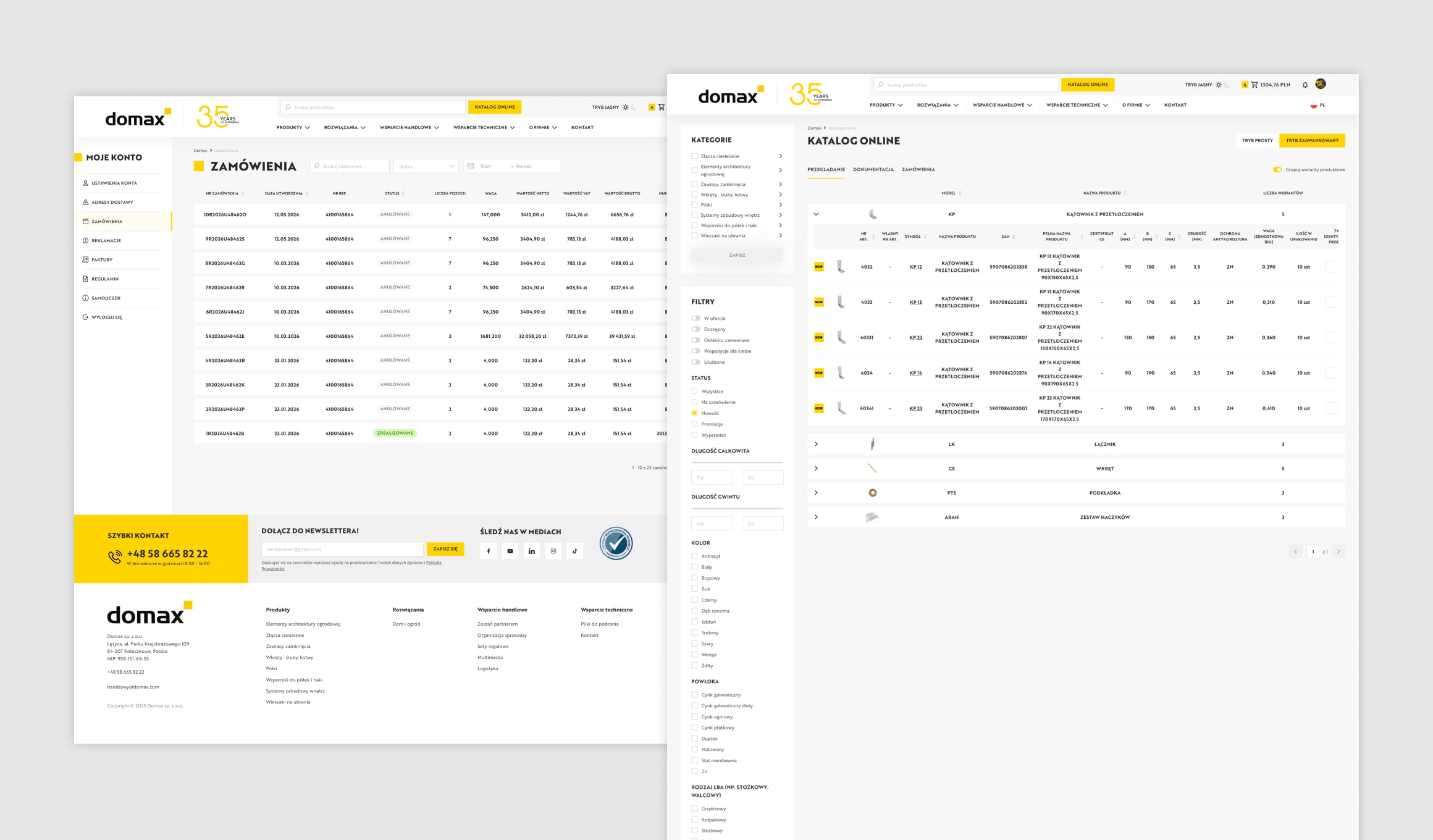 Domax - public site and B2B panel side by side