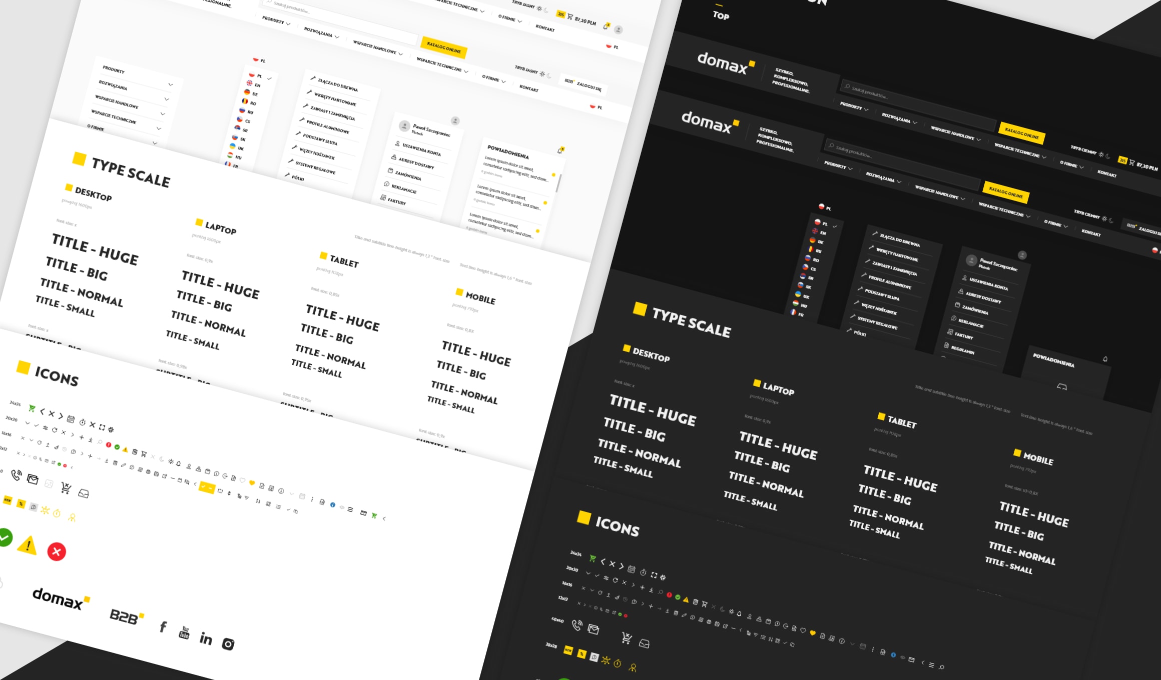 Domax - design system or site in light and dark mode