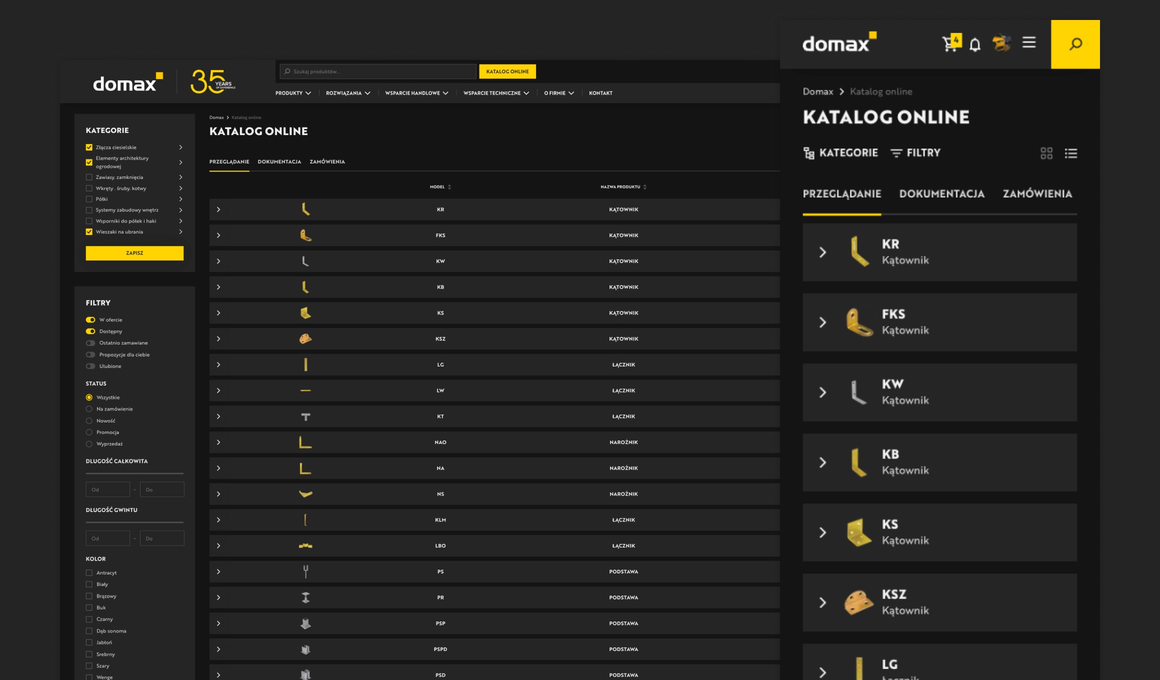 Domax - catalogue in advanced mode with custom columns and filters