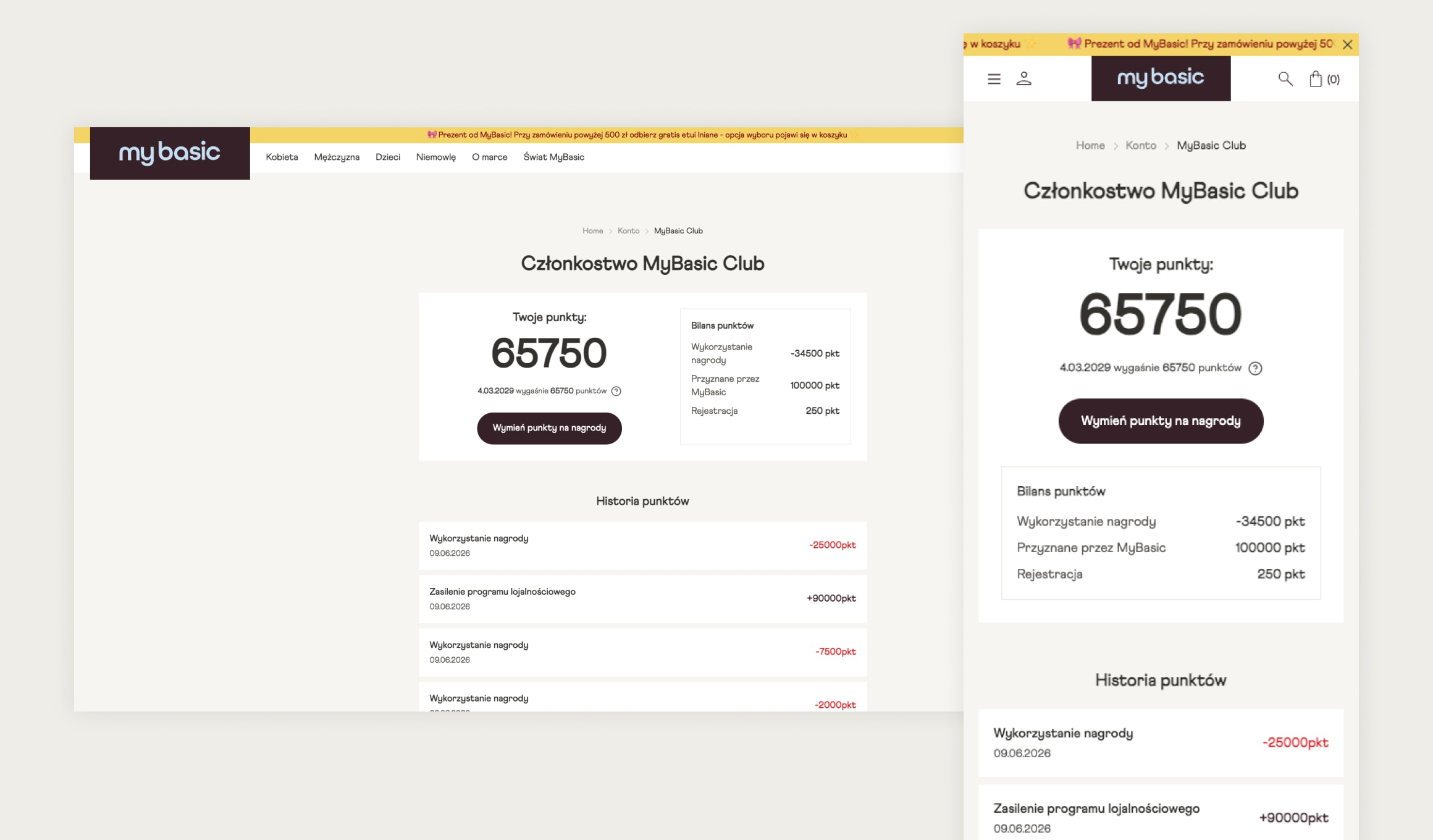 MyBasic Club - loyalty points dashboard