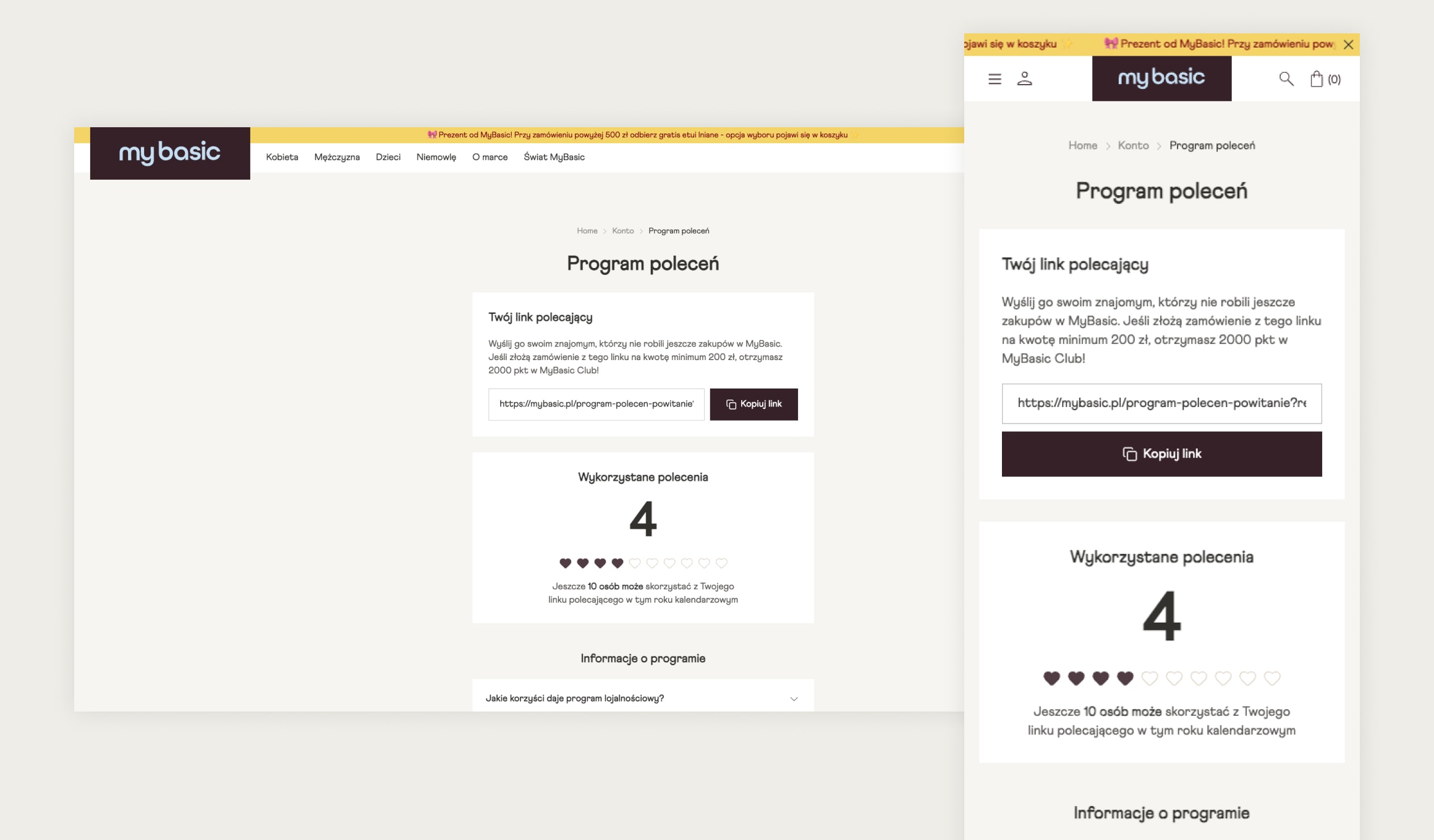 MyBasic referral programme - customer account