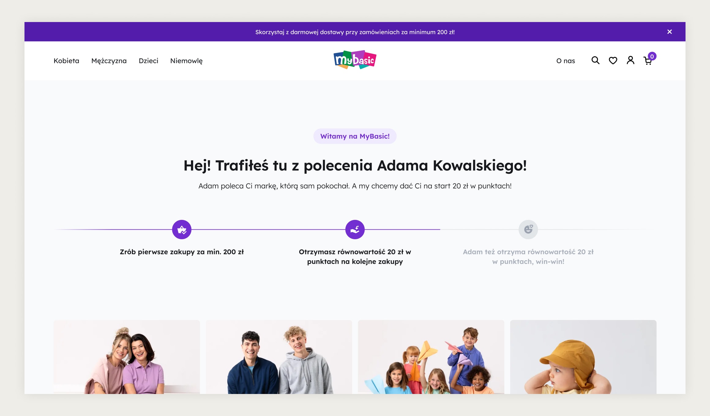 MyBasic storefront after phase 1 - referral programme landing page