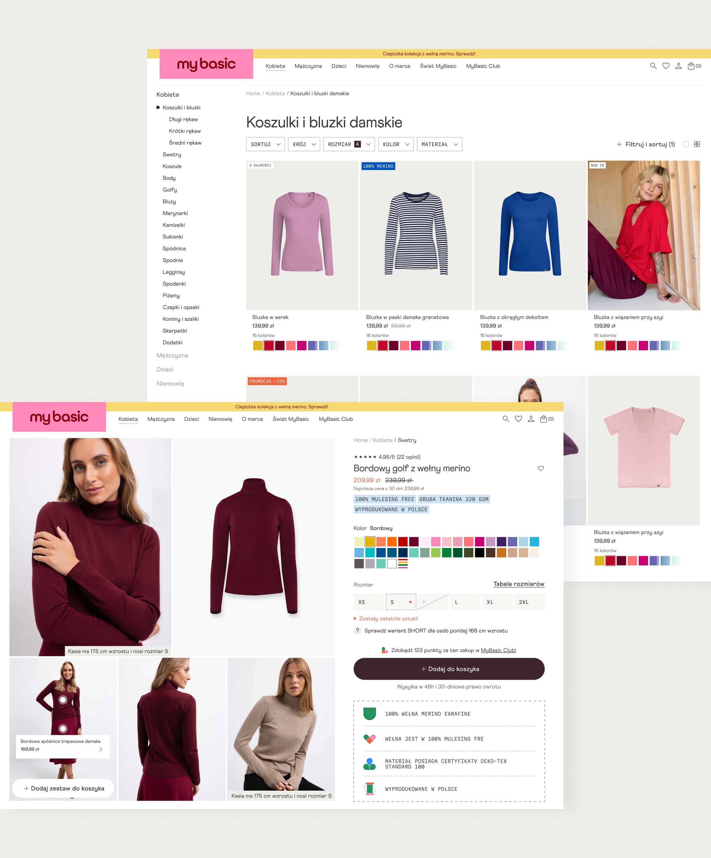 MyBasic rebranded storefront - product listing and detail page