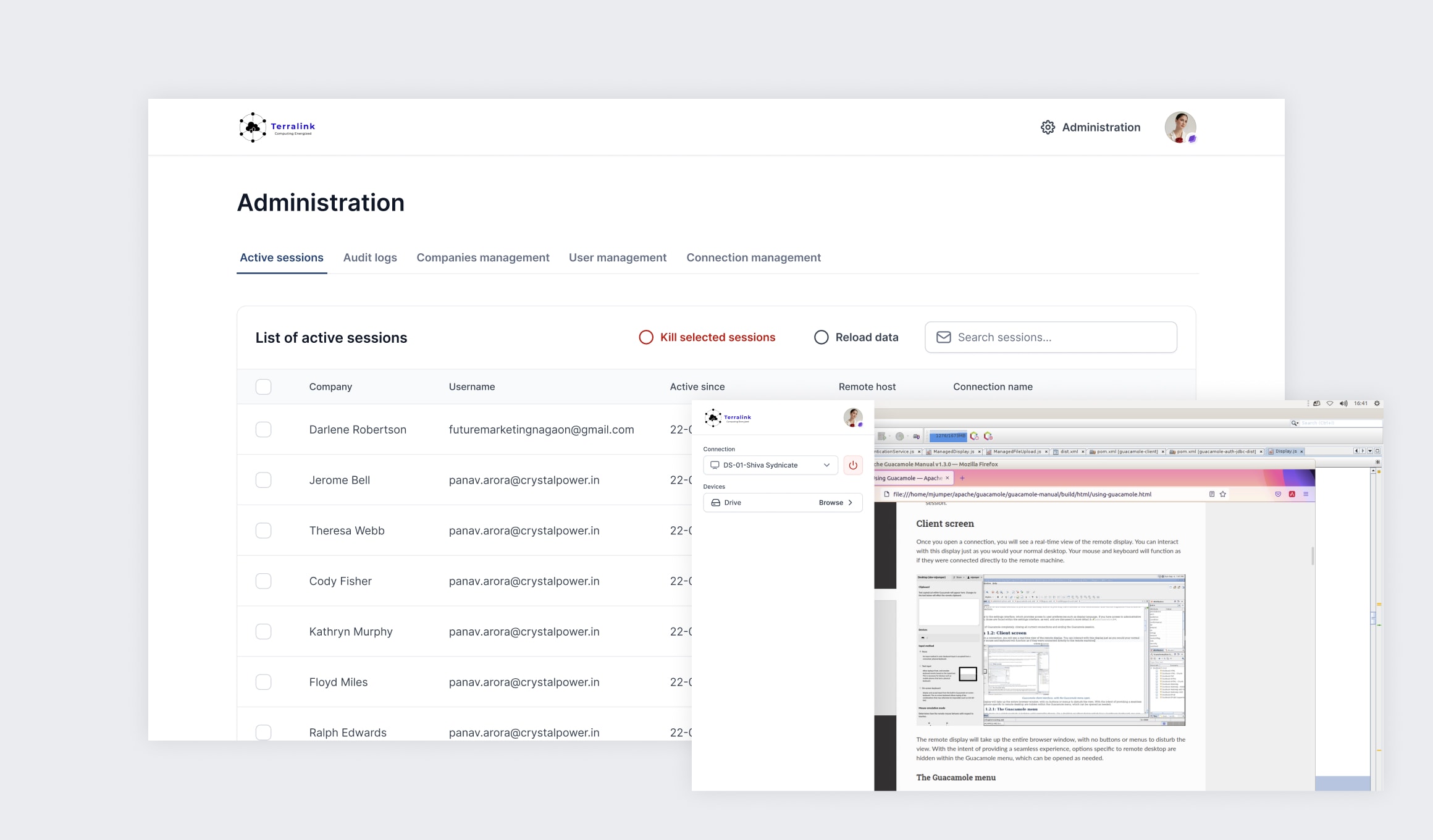 Terralink - company-user connections dashboard