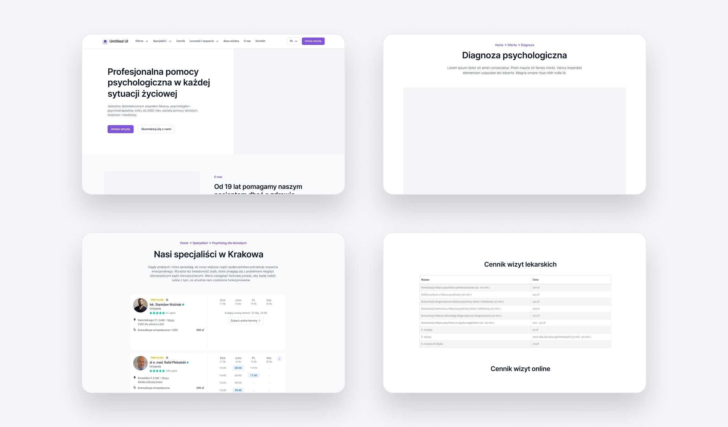 CPP - homepage, offer, specialists and pricing design iterations
