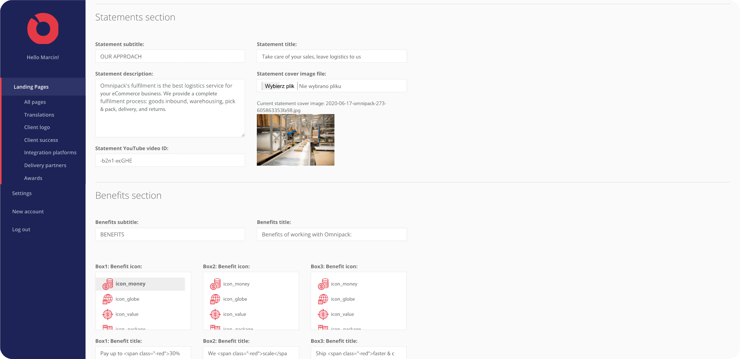 Part of the Omnipack Custom CMS