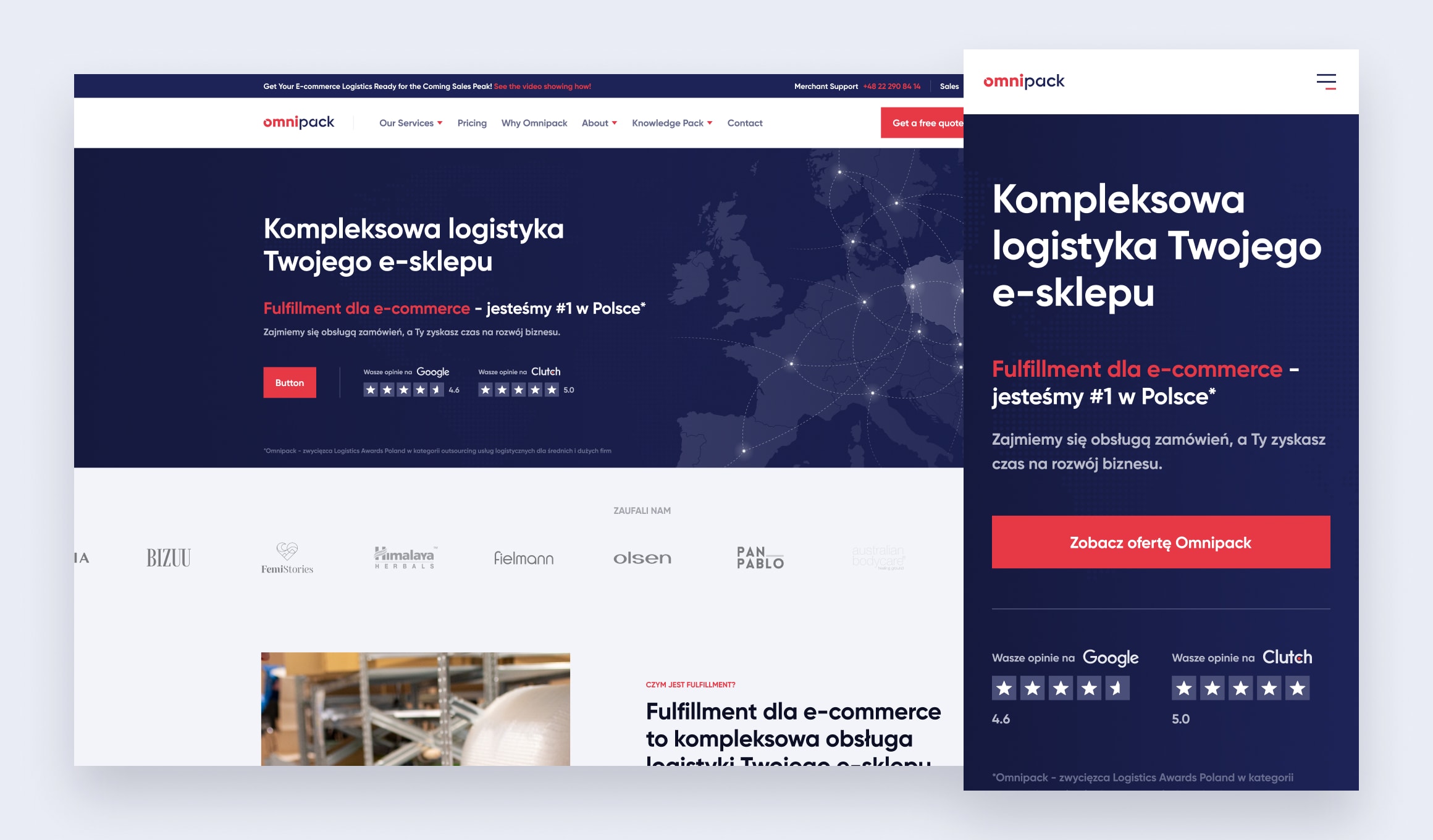 Omnipack Merchant Portal - Omnipack website on desktop and mobile