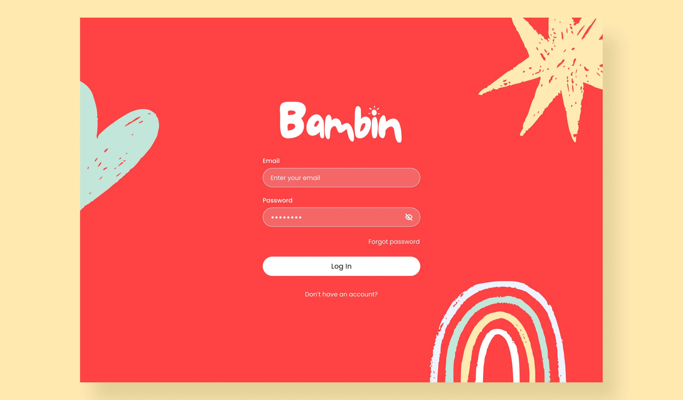 Bambin - login screen with nursery branding