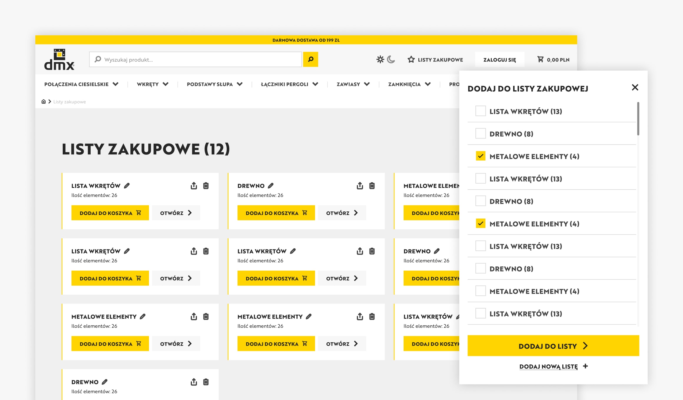DMX System - shopping lists and account orders view