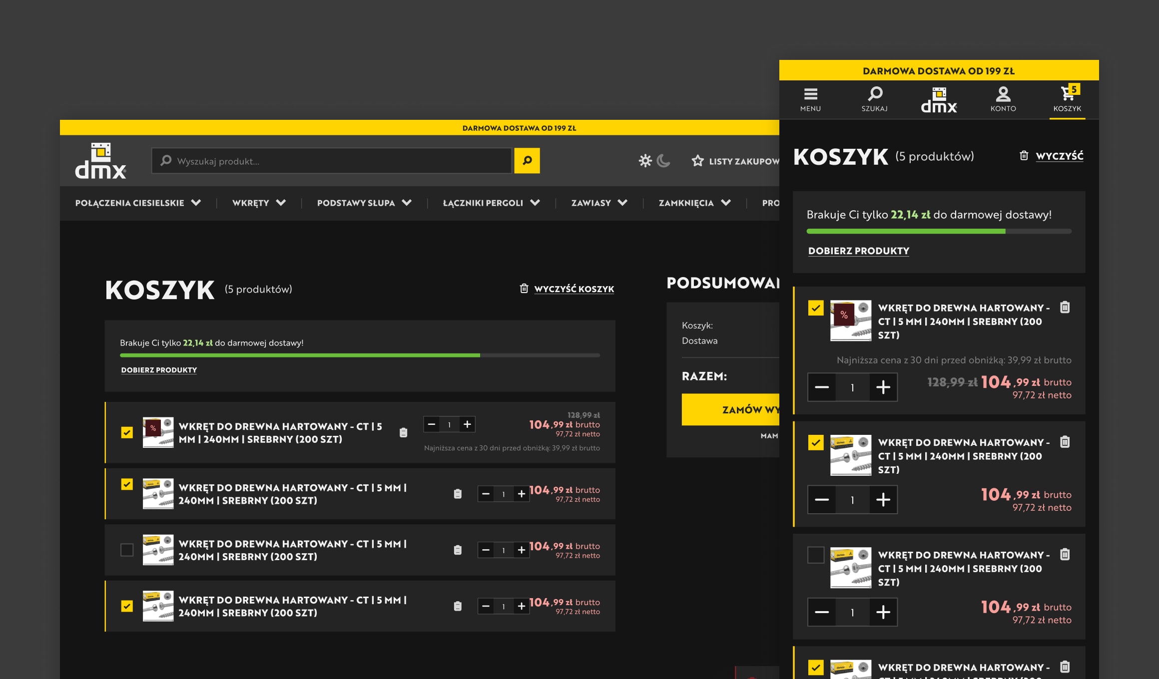 DMX System - key screens in dark mode