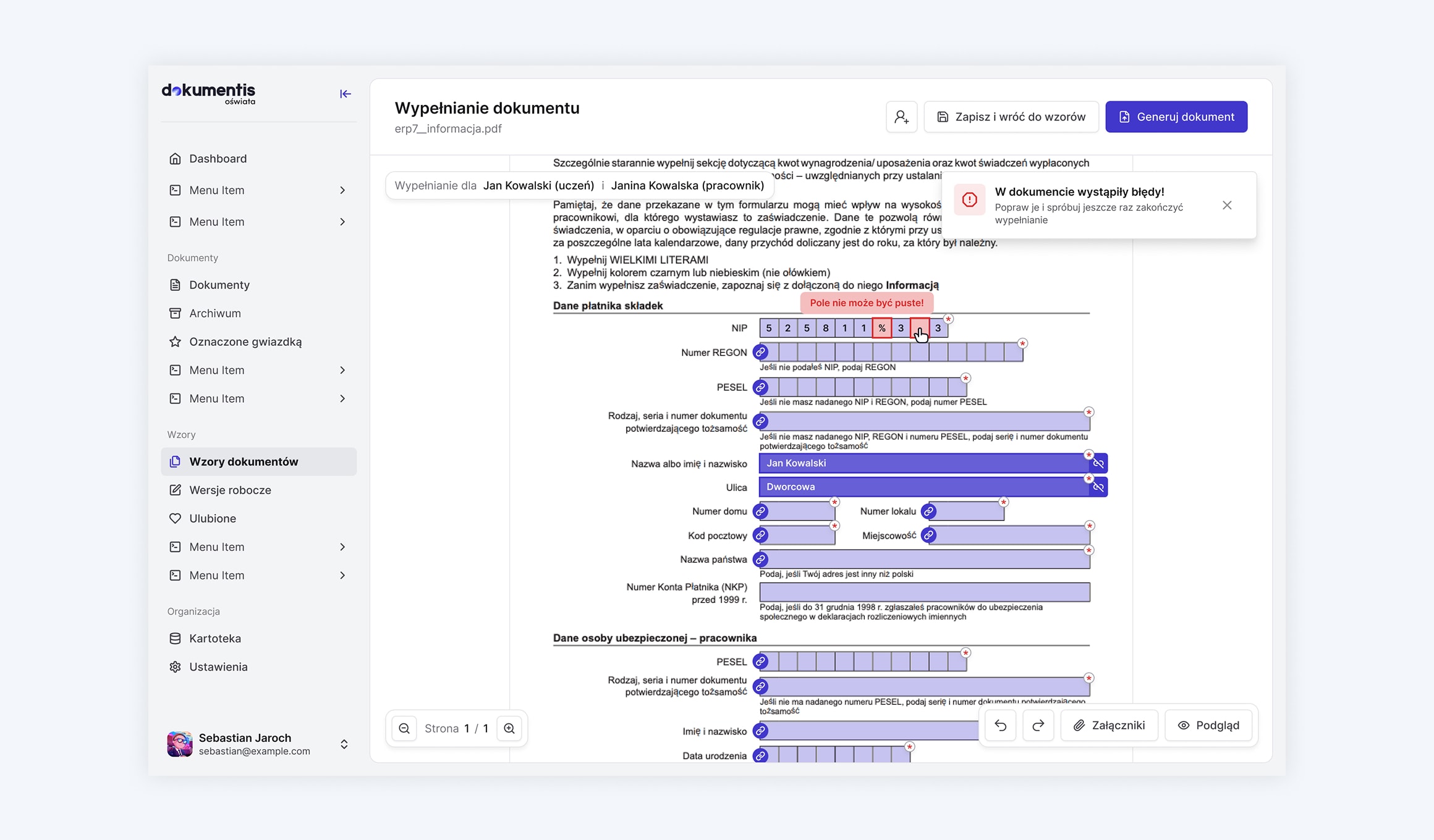 Dokumentis - fill-document editor with records autofill