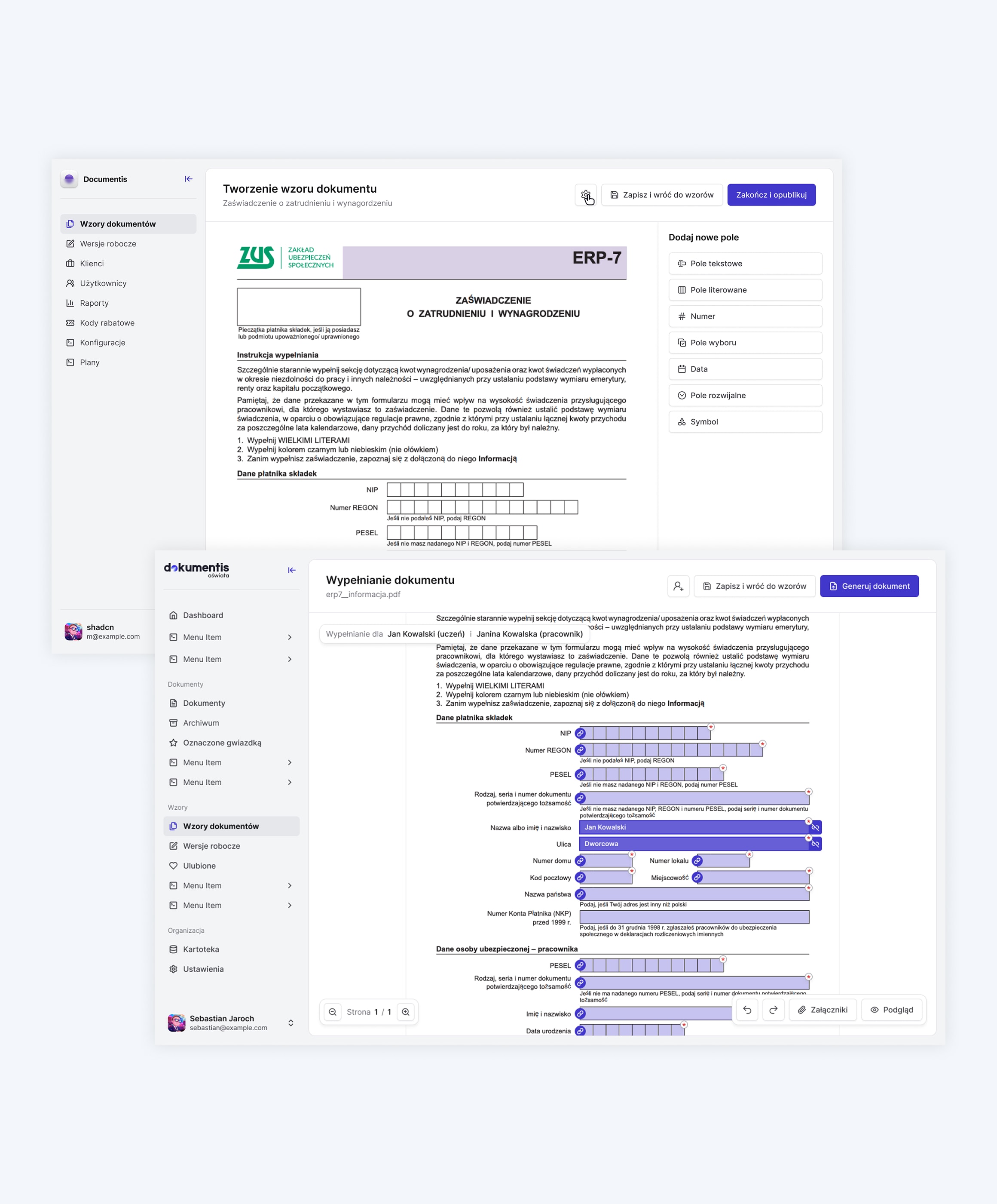 Dokumentis - fill-document editor with auto-filled fields