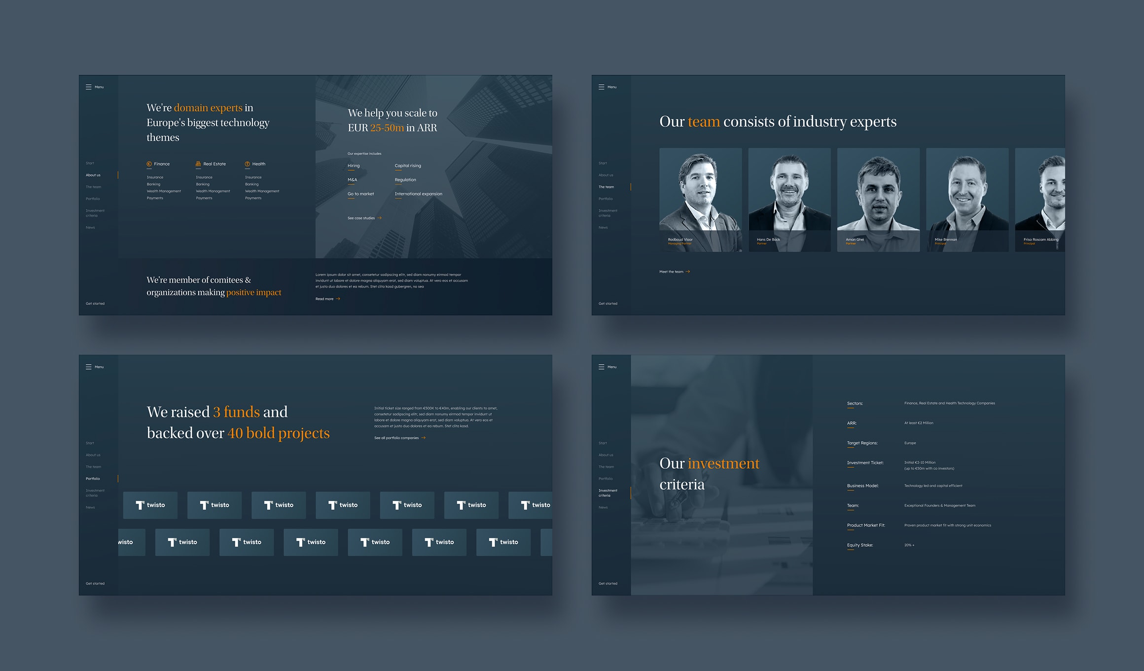 Finch Capital - homepage sections in sequence