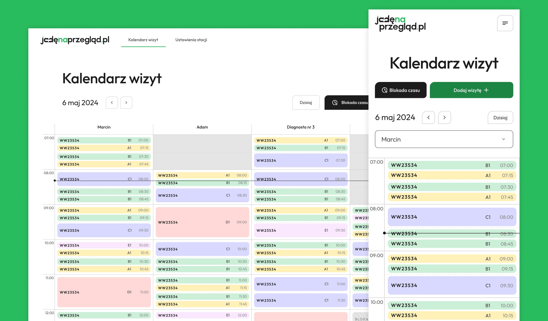 Jadę na przegląd - station panel appointment calendar