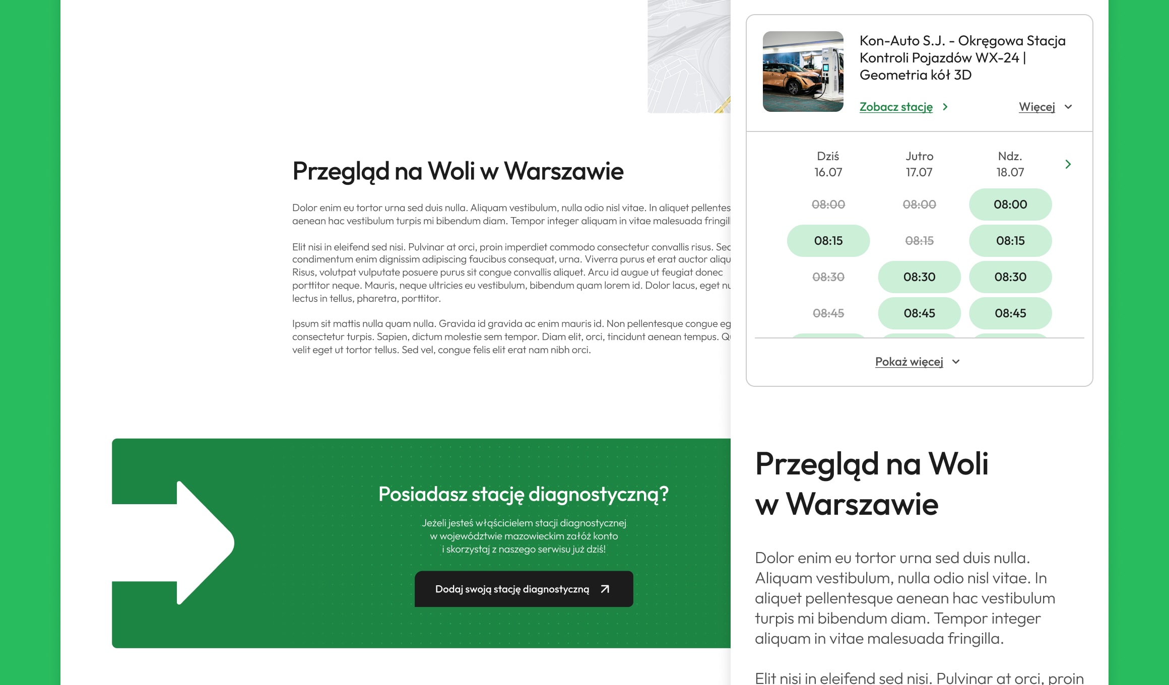 Jadę na przegląd - local SEO landing page for a Warsaw district