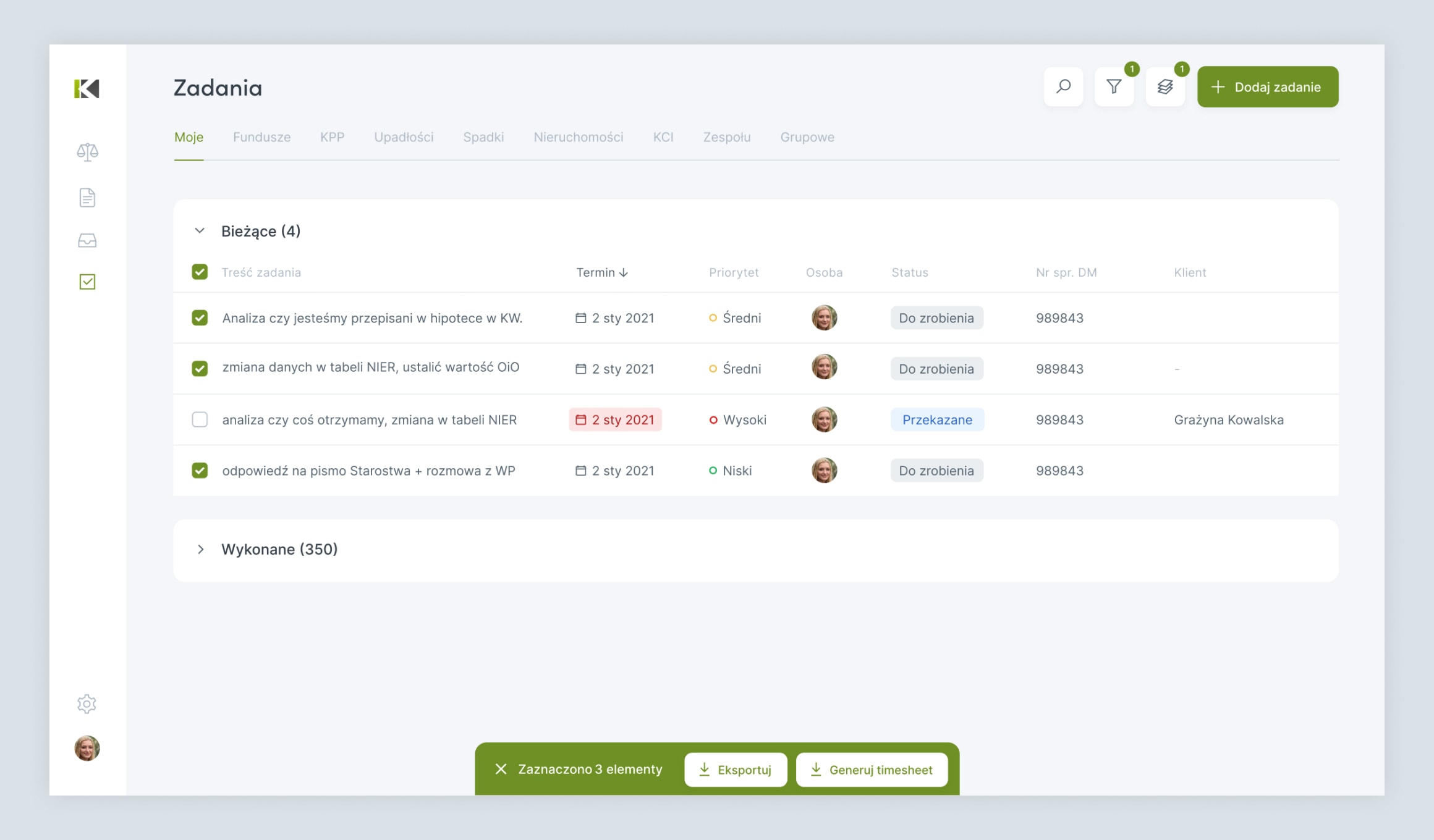 KPPanel - tasks list with tabs and filters