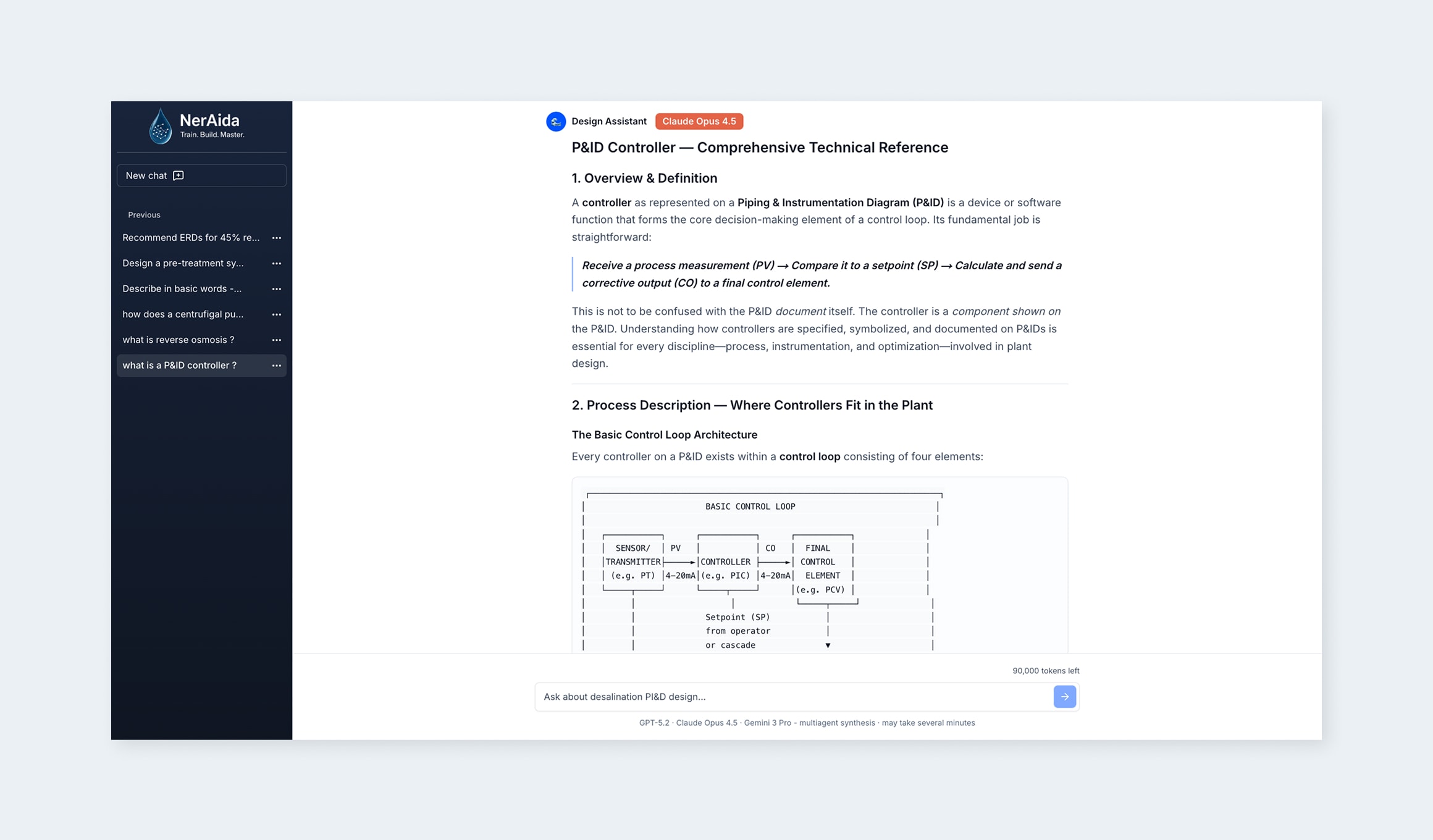 NerAida - Water AI agent answering a P&ID controller question