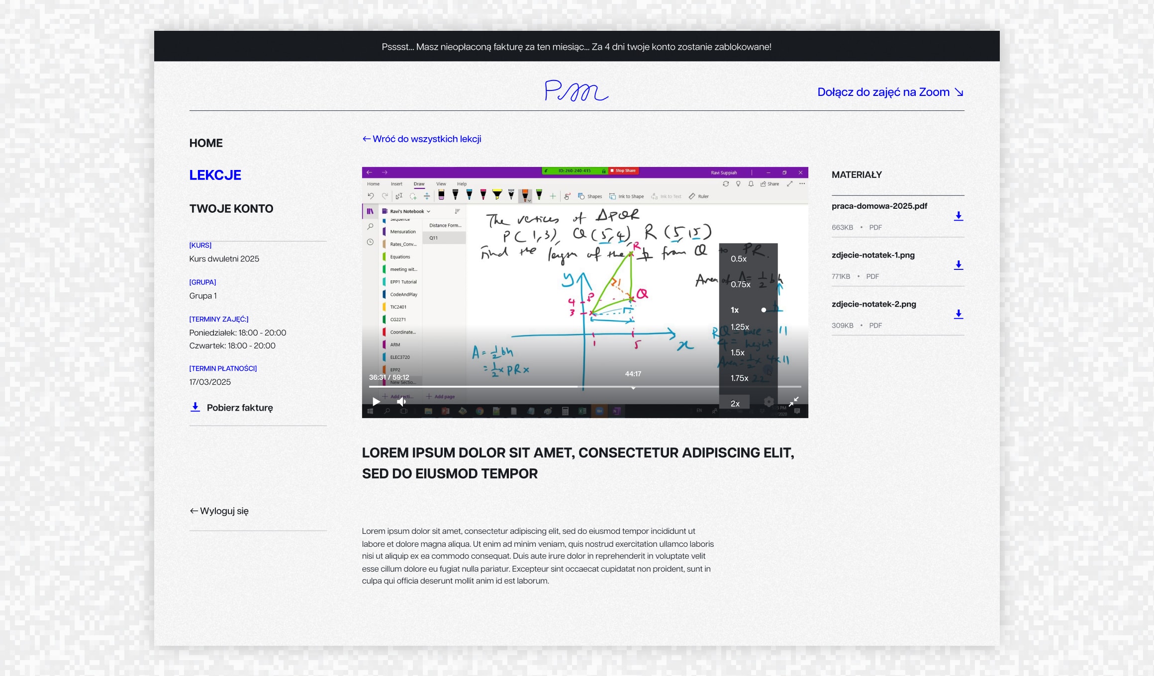 Projekt Matematyka - homepage or classroom view