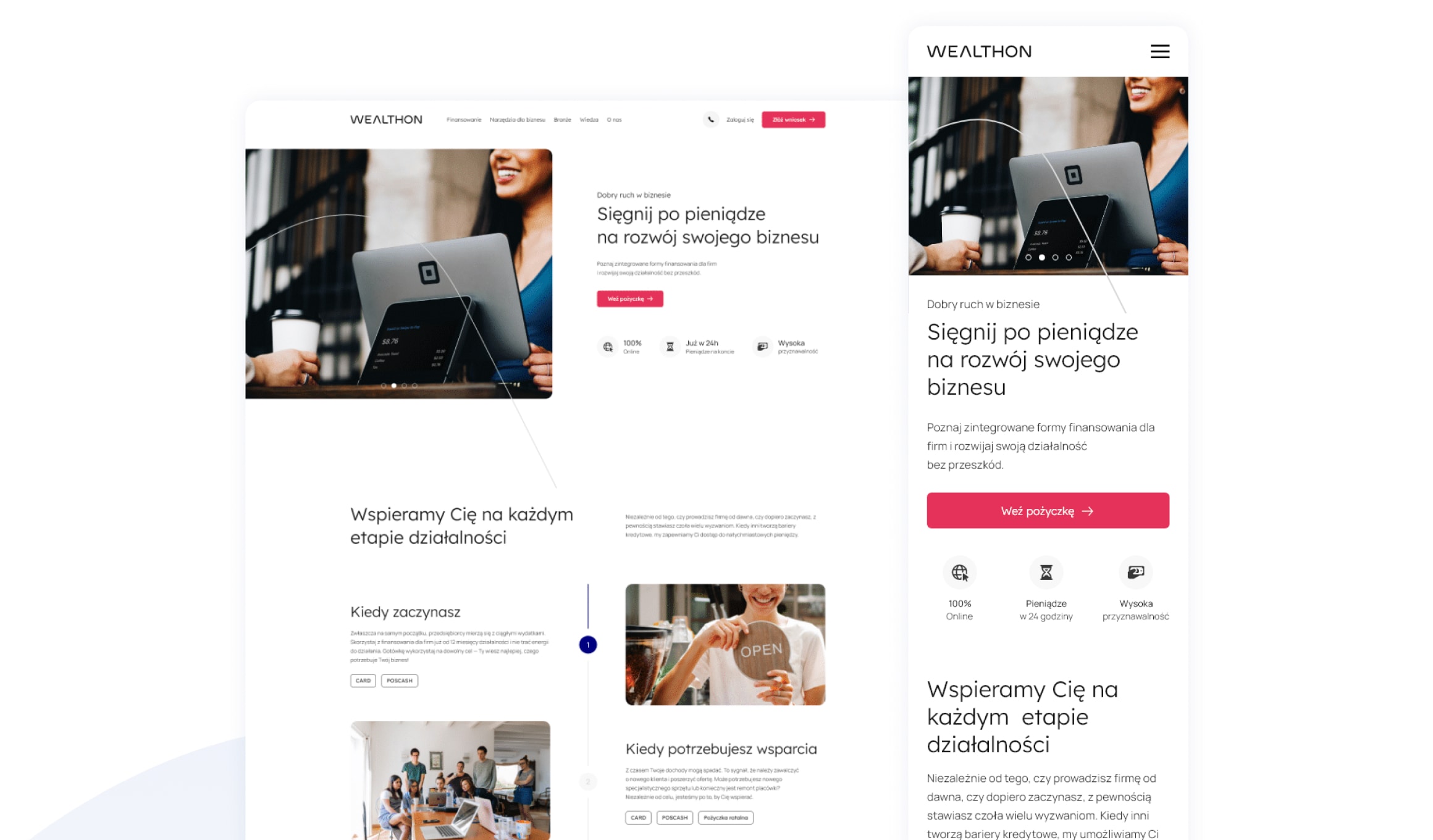 Wealthon - homepage in desktop and mobile