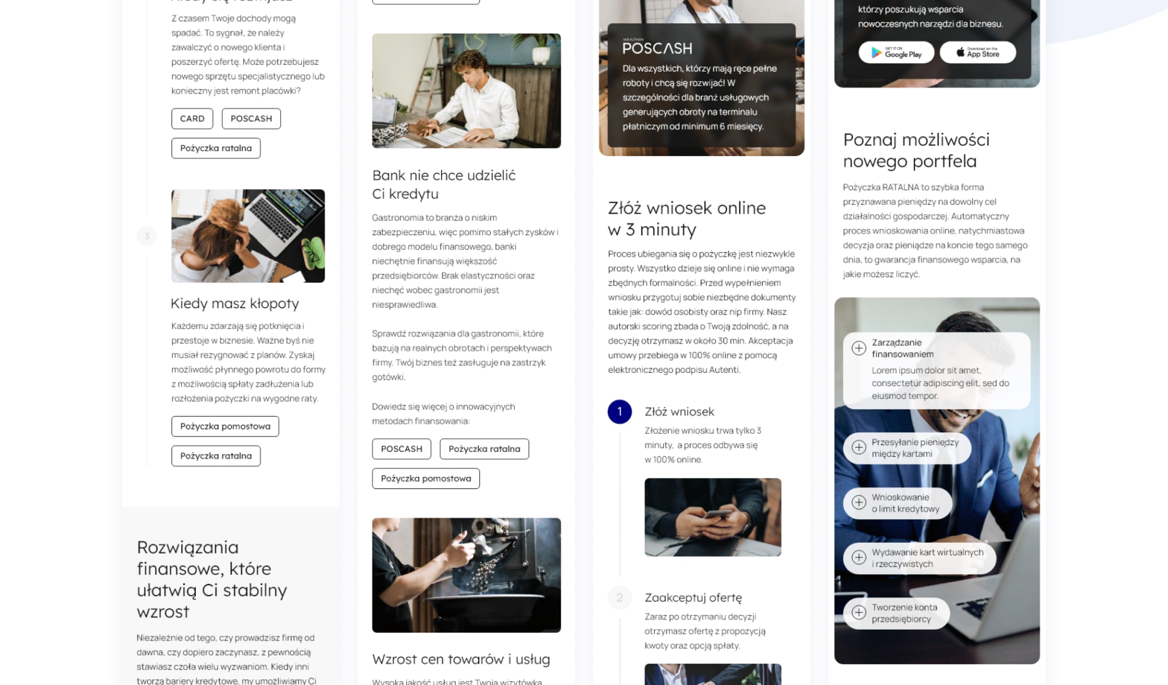 Wealthon - mobile layouts across financing journeys