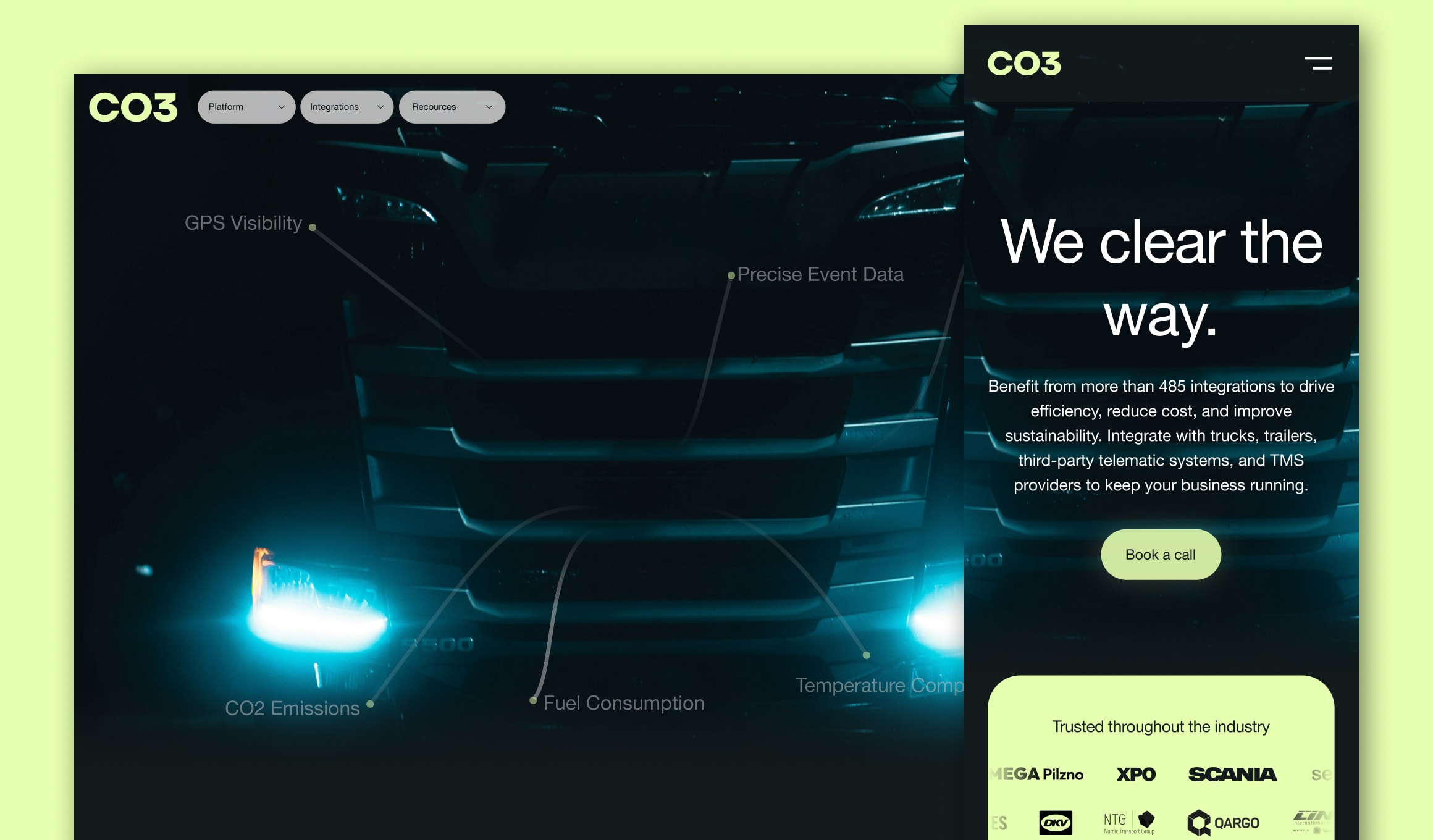 CO3 - homepage hero with fleet telematics feature labels