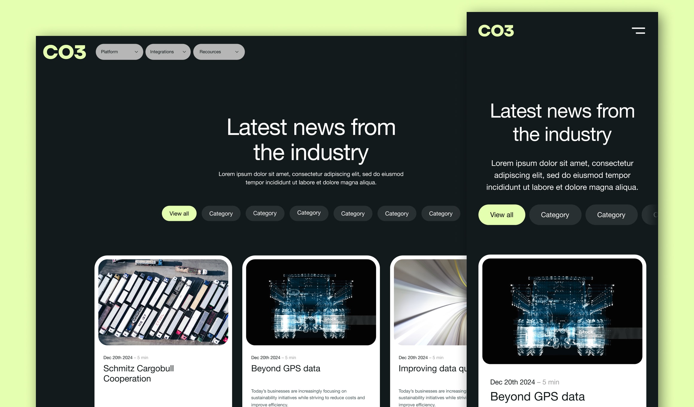 CO3 - Freight Insights blog listing with category filters