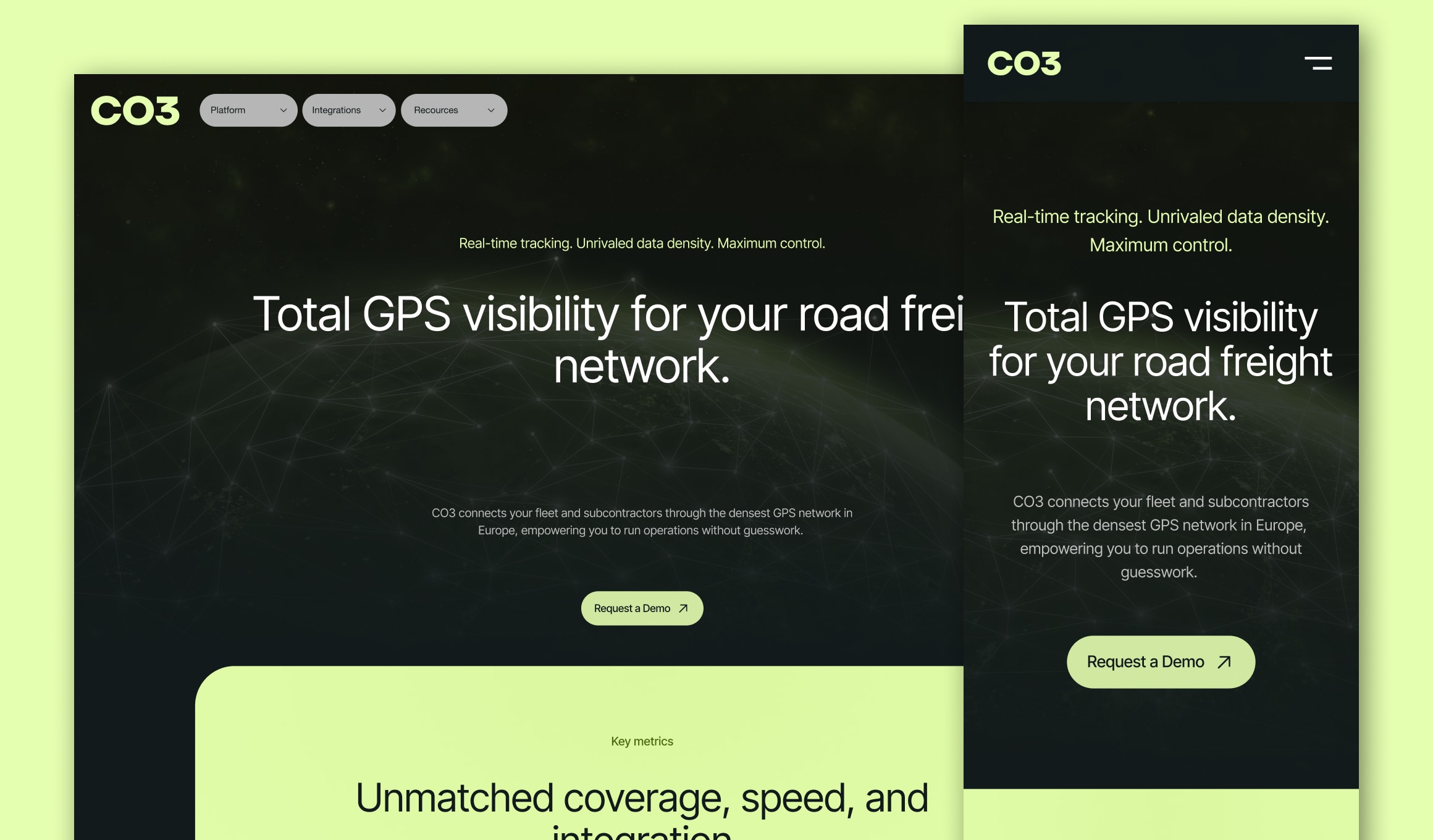 CO3 - GPS visibility platform page in desktop and mobile