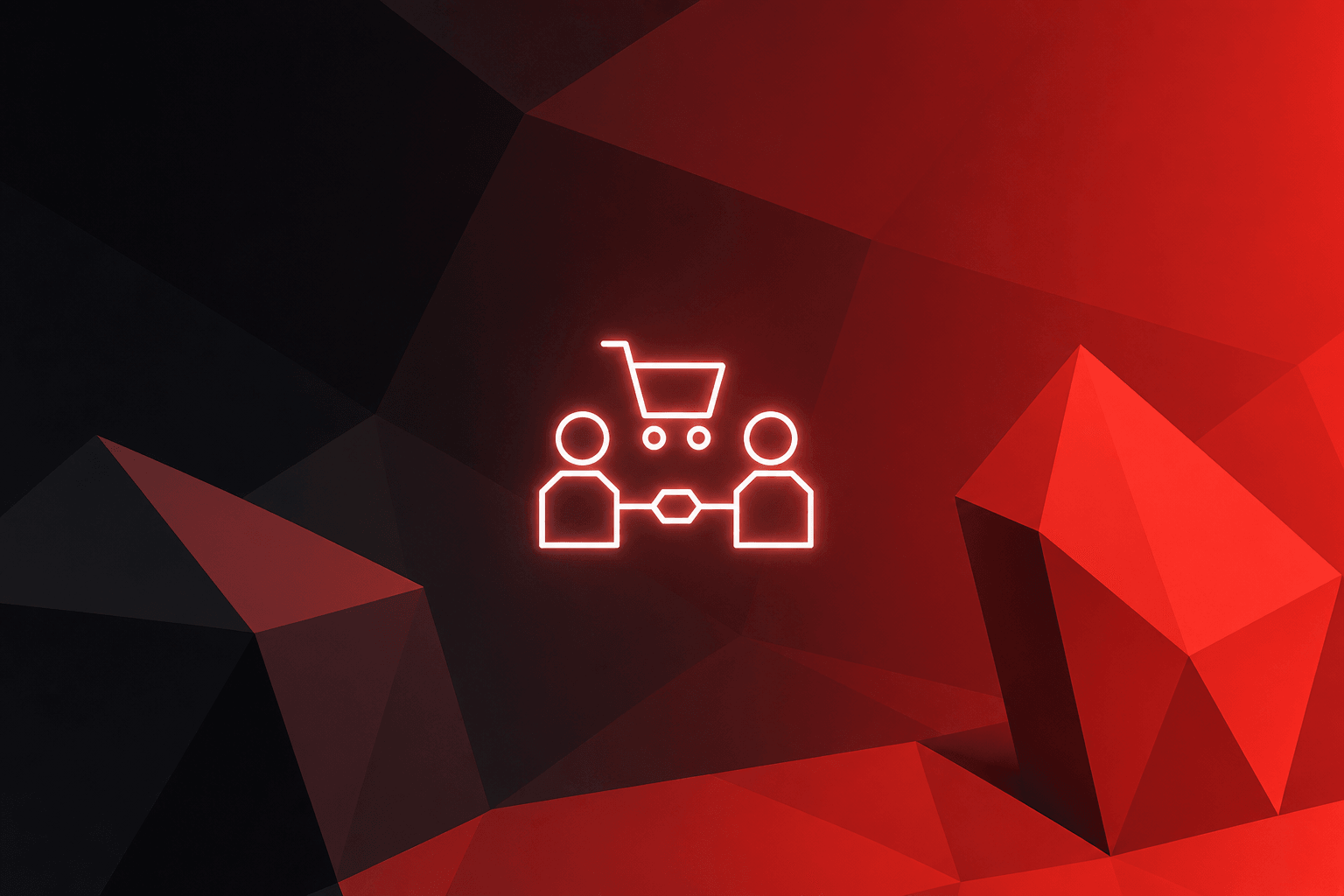 Abstract shapes in the background with an icon symbolising b2b ecommerce in the foreground